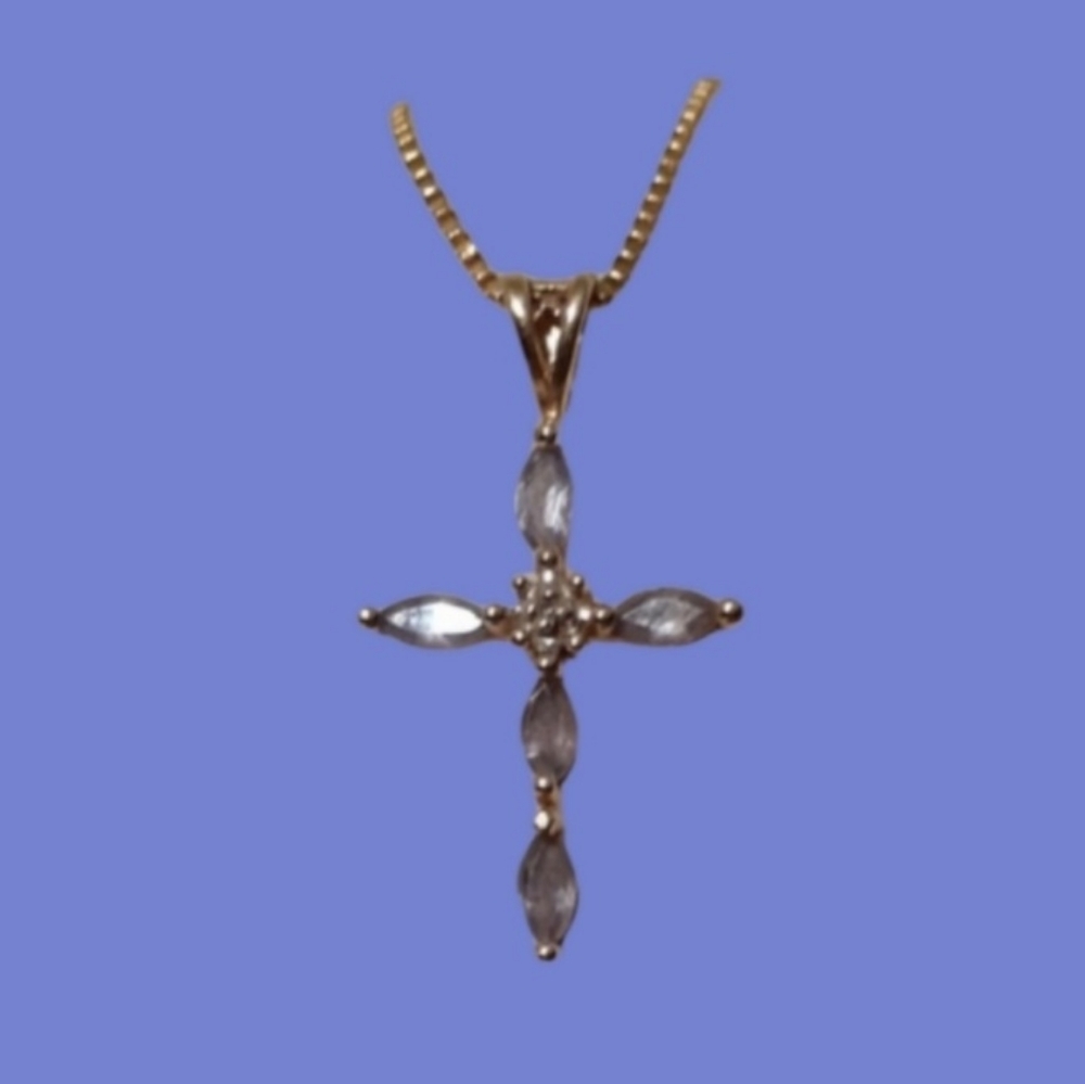 Solid 14k Gold Tanzanite Diamond Cross Pendant - Picture 12 of 14